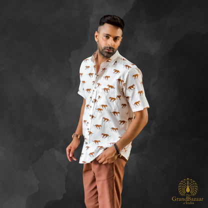 Men's Casual Printed Cotton Shirt - Tiger Design 10 S24