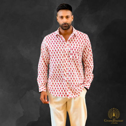 Men's Handblock Printed Cotton Shirt - 34 S24