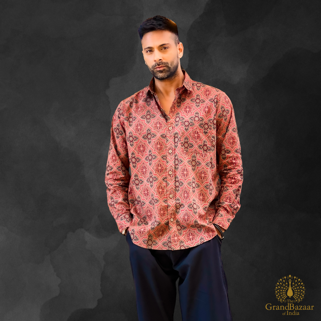 Men's Printed Cotton Shirt - 38 S24