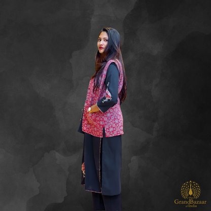 Black kurti set with floral printed jacket